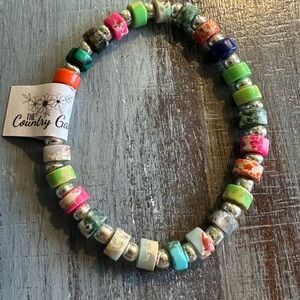 COPY - Handmade Multi Stone and Silver Bead Stretch Bracelet - 6”